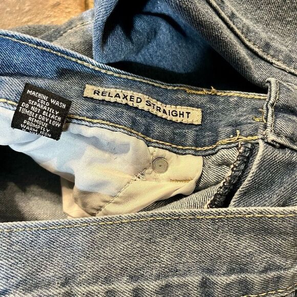 Black Relaxed Straight Distressed Jeans Size 32/30 - Picture 8 of 10